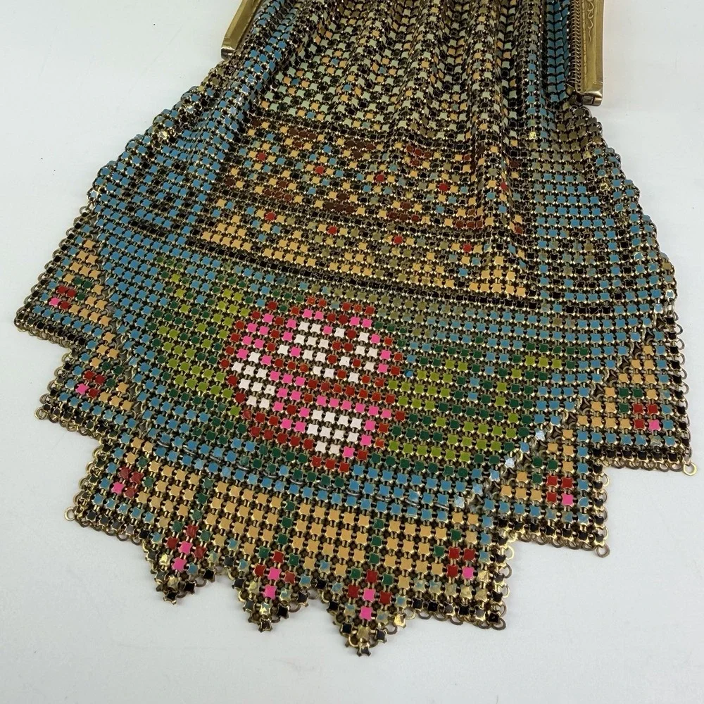 Antique 1920's Whiting & Davis Art Deco Metal Mesh Bag Purse USA Flapper Floral